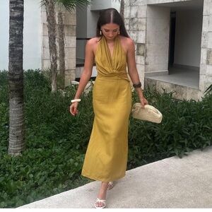 🌺ZARA NWT LINEN 2024 COLLECTION HALTER DRESS ZW COLLECTION Small